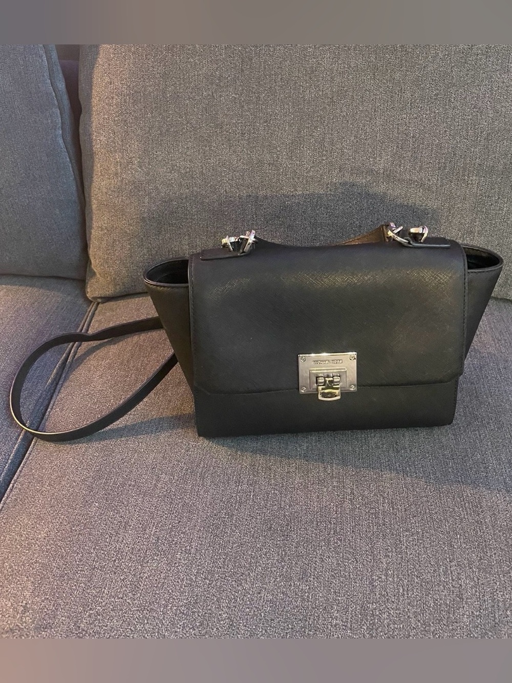 Black Leather Shoulder Bag with Silver Hardware